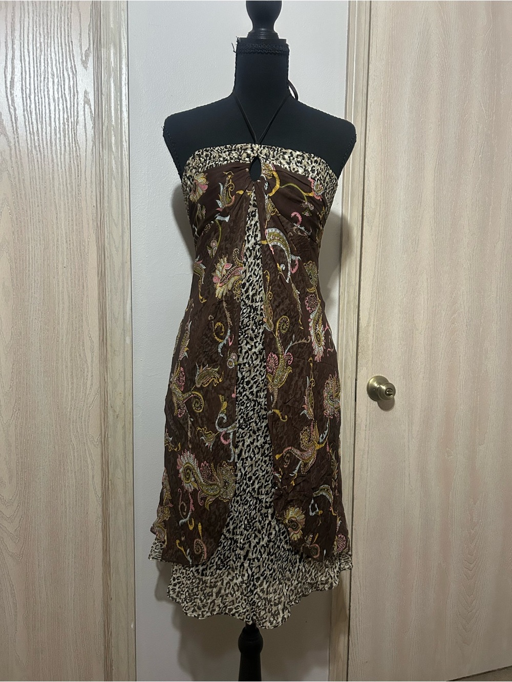 Laundry By Shelli Segal Brown Paisley & Leopard Halter Midi Dress